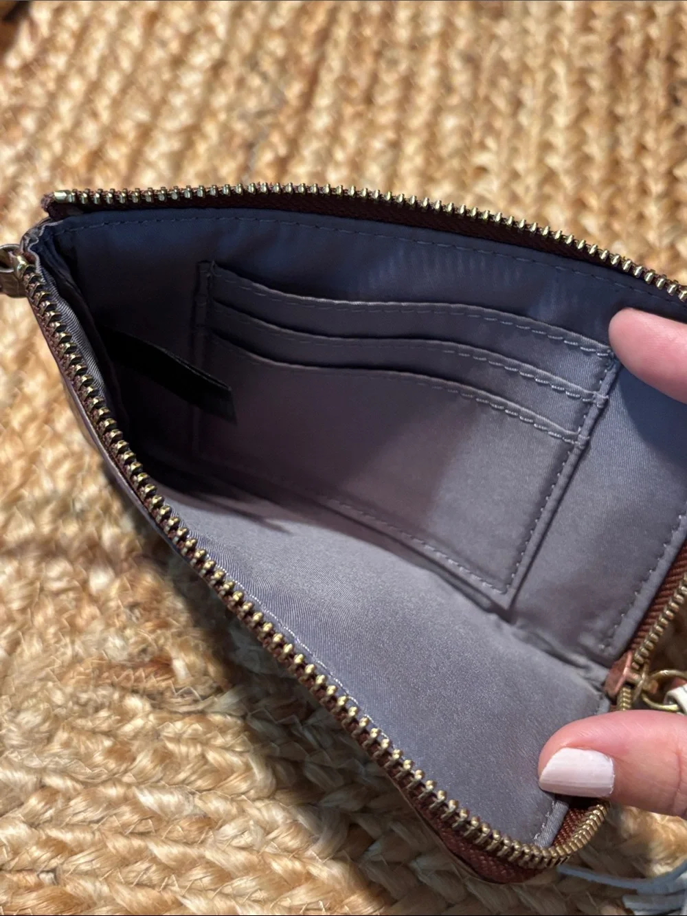 Fossil Brown Pebbled Leather Wristlet with Tassel